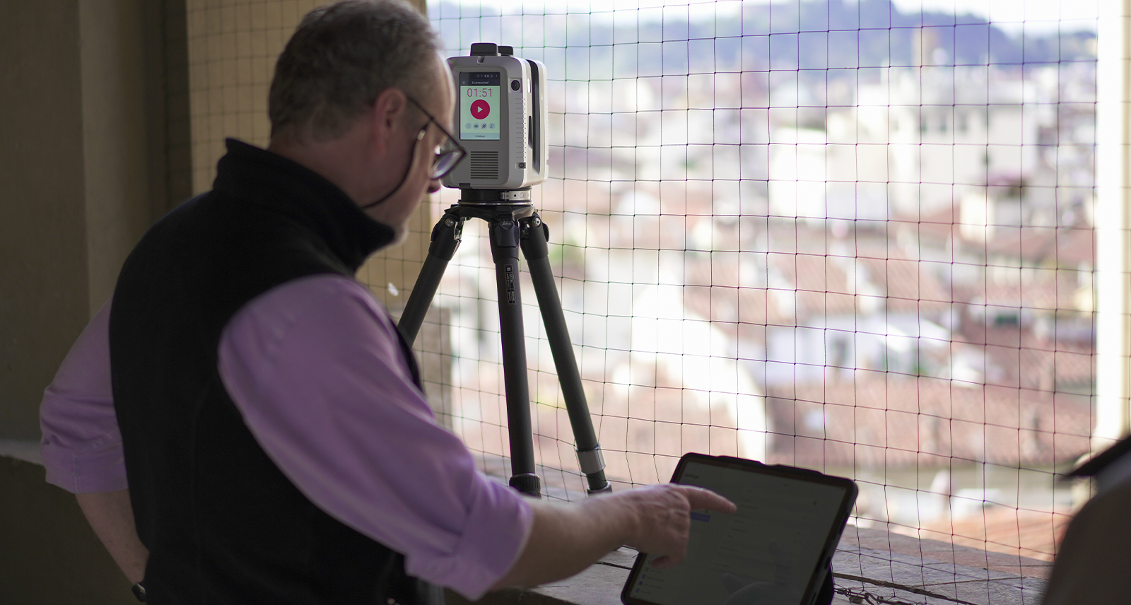 Dr. George Bent working with Leica technology to scan buildings in Florence